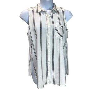 Paper Crane Women’s L Sleeveless Button Up Side Slit Blouse Top White Collared